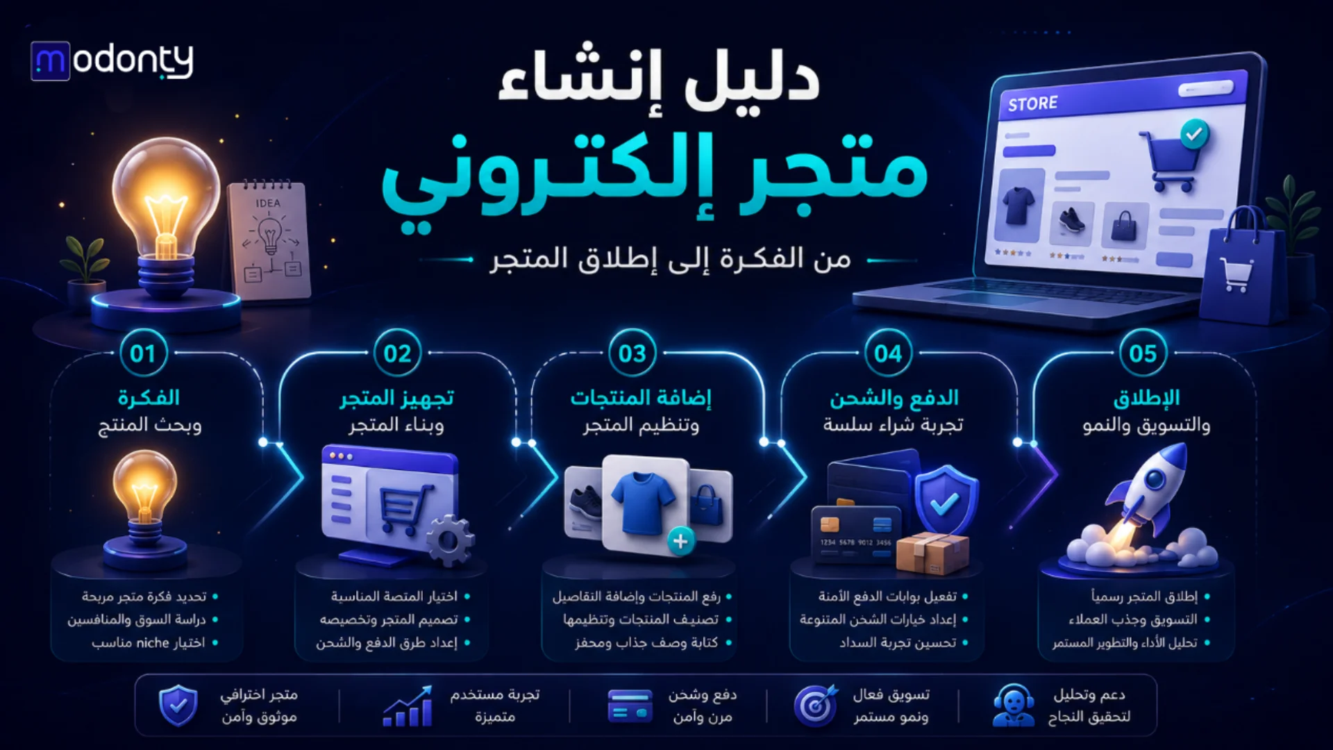 دليل إنشاء متجر إلكتروني من الفكرة إلى إطلاق المتجر